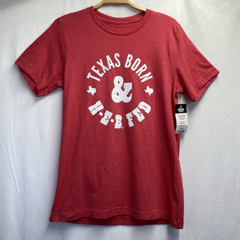 H-E-B Brand Shop Short Sleeve Round Neck T-Shirt Men Medium Red  Graphic Print